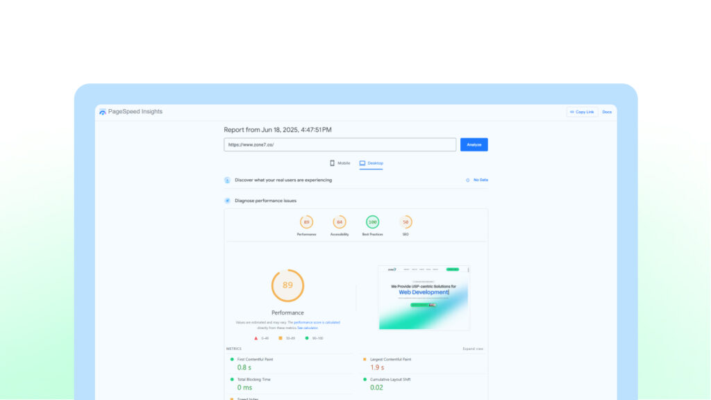 Zone 7 Page Speed Insights
